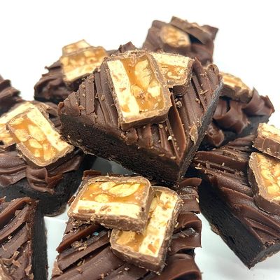 Caramel and Peanuts Chocolate Fudge Letterbox Brownie, Serves 9. Perfect for Birthdays, Get Well Soons, Well Dones or just Because. Handmade and Baked by bakerdays!