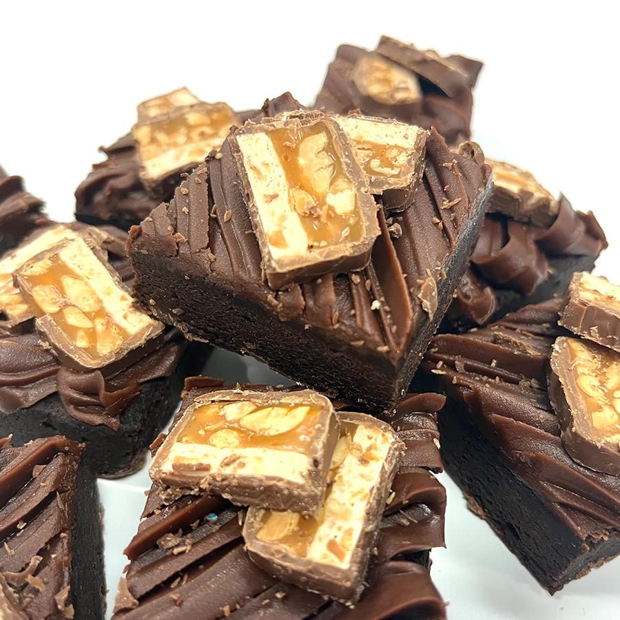 Caramel and Peanuts Chocolate Fudge Letterbox Brownie, Serves 9. Perfect for Birthdays, Get Well Soons, Well Dones or just Because. Handmade and Baked by bakerdays!