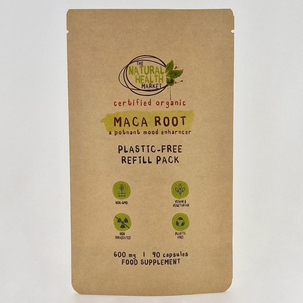Organic Maca Root Capsules 600mg by The Natural Health Market Soil Association Organic Certified (90 Capsules Pouch)