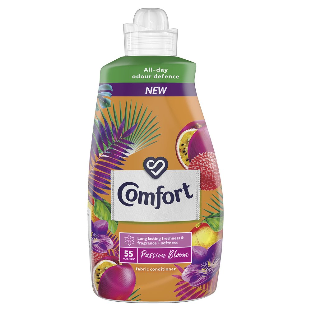 Comfort Limited Edition Passion Bloom all-day odour defence for your clothes Fabric Conditioner for long-lasting freshness and fragrance + softness 4 x (55 Wash 1.925 l)
