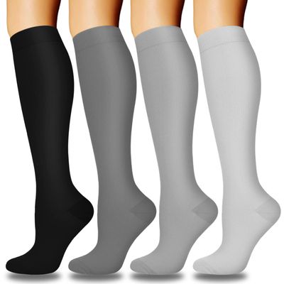 4 Pairs Copper Compression Socks for Women & Men Circulation 15-20 mmHg - Best Support for Nurses, Running
