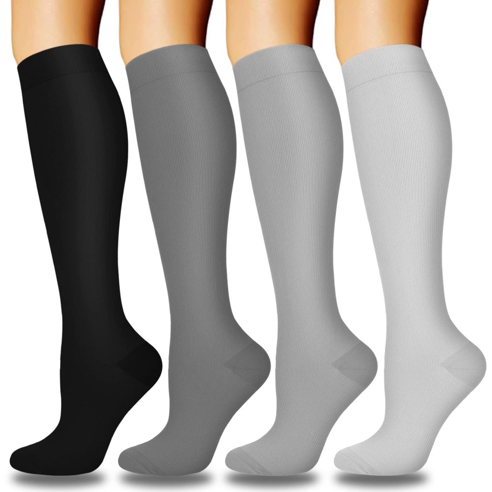 4 Pairs Copper Compression Socks for Women & Men Circulation 15-20 mmHg - Best Support for Nurses, Running
