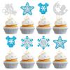 Gyufise 24Pcs Snowflake Oh Baby Cupcake Topper Blue Silver Glitter Winter Oh Baby Snowflake Cupcake Picks Baby Shower Kids Birthday Christmas Party Cake Decorations Supplies view 1