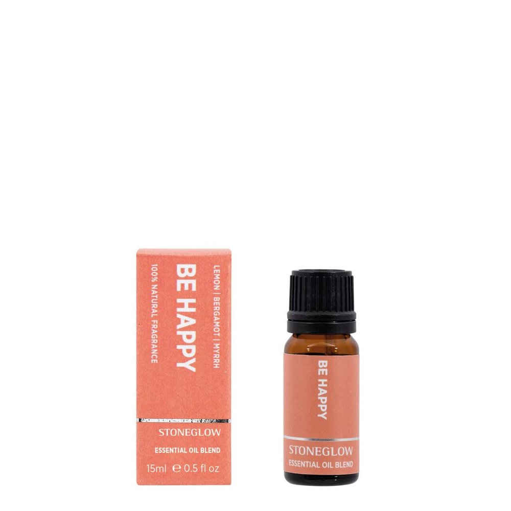 Stoneglow Wellbeing Collection - Be Happy - Lemon, Bergamot, Myrrh 10ml Scented Essential Oil Blend - (Orange)