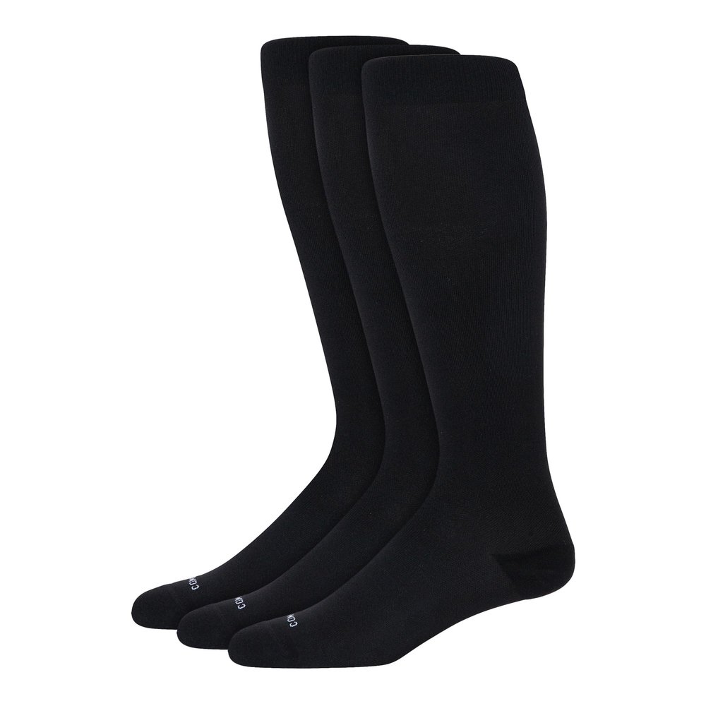 Comrad 3-Pack Knee-High Compression Socks for Multipurpose Wear (Solid Black, Medium) - Premium Nylon Support Socks are Thin & Breathable for Pregnancy, Nurses, & Athletes - Men & Women, Black, M