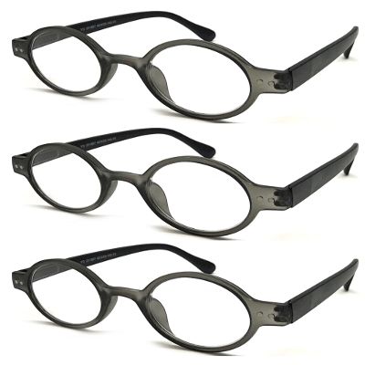 TWINKLE TWINKLE Unisex Retro Small Round Oval Design 15 Colours Available Reading Glasses/Spring Hinge R887 (3 Pairs Matte Grey, 2.25 Magnification)