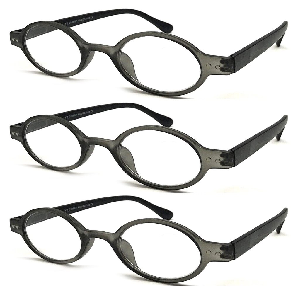 TWINKLE TWINKLE Unisex Retro Small Round Oval Design 15 Colours Available Reading Glasses/Spring Hinge R887 (3 Pairs Matte Grey, 2.25 Magnification)