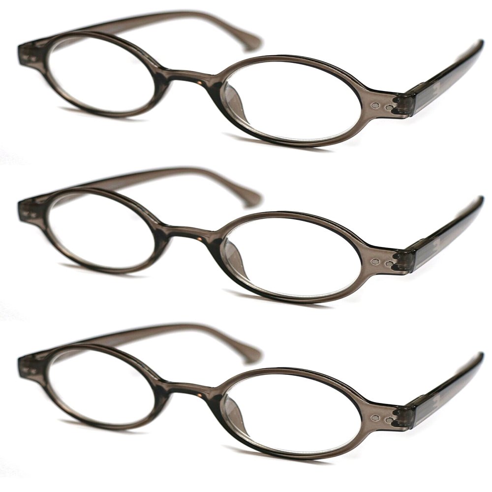 TWINKLE TWINKLE Unisex Retro Small Round Oval Design 15 Colours Available Reading Glasses/Spring Hinge R887 (3 Pairs Bright Grey, +1.75 Magnification)
