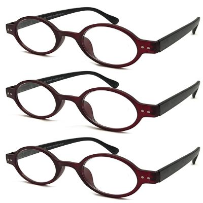 TWINKLE TWINKLE Unisex Retro Small Round Oval Design 15 Colours Available Reading Glasses/Spring Hinge R887 (3 Pairs Matte Burgundy, +1.00 Magnification)
