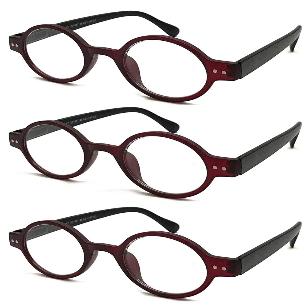 TWINKLE TWINKLE Unisex Retro Small Round Oval Design 15 Colours Available Reading Glasses/Spring Hinge R887 (3 Pairs Matte Burgundy, +1.00 Magnification)