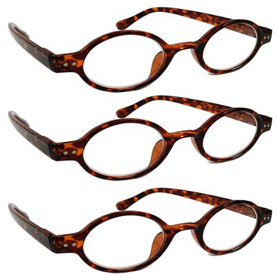 TWINKLE TWINKLE Unisex Retro Small Round Oval Design 15 Colours Available Reading Glasses/Spring Hinge R887 (3 Pairs Tortoiseshell Brown, 2.25 Magnification)