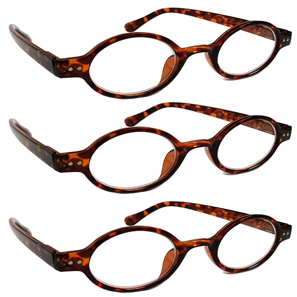 TWINKLE TWINKLE Unisex Retro Small Round Oval Design 15 Colours Available Reading Glasses/Spring Hinge R887 (3 Pairs Tortoiseshell Brown, 2.25 Magnification)