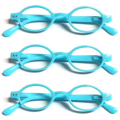 TWINKLE TWINKLE Unisex Retro Small Round Oval Design 15 Colours Available Reading Glasses/Spring Hinge R887 (3 Pairs Mint Blue, 0.50 Magnification)