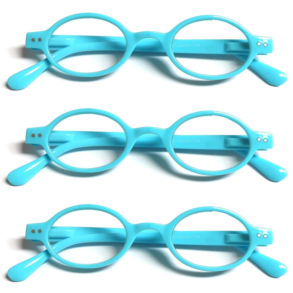 TWINKLE TWINKLE Unisex Retro Small Round Oval Design 15 Colours Available Reading Glasses/Spring Hinge R887 (3 Pairs Mint Blue, 0.50 Magnification)