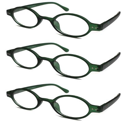 TWINKLE TWINKLE Unisex Retro Small Round Oval Design 15 Colours Available Reading Glasses/Spring Hinge R887 (3 Pairs Dark Green, +2.25 Magnification)