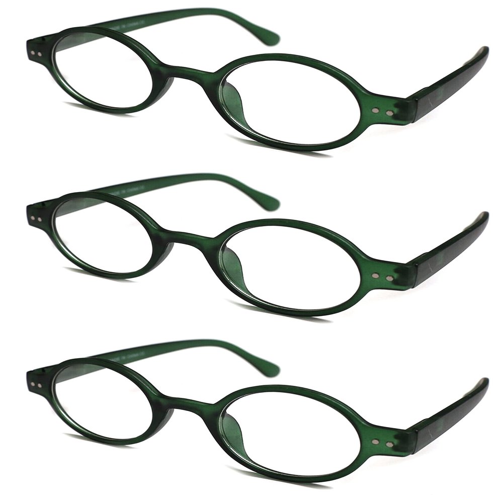 TWINKLE TWINKLE Unisex Retro Small Round Oval Design 15 Colours Available Reading Glasses/Spring Hinge R887 (3 Pairs Dark Green, +2.25 Magnification)