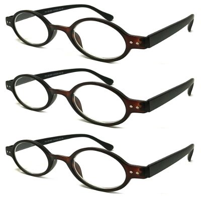 TWINKLE TWINKLE Unisex Retro Small Round Oval Design 15 Colours Available Reading Glasses/Spring Hinge R887 (3 Pairs Matte Brown, 3.00 Magnification)