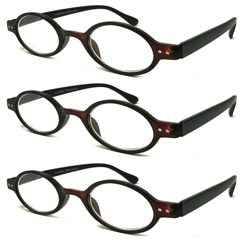 TWINKLE TWINKLE Unisex Retro Small Round Oval Design 15 Colours Available Reading Glasses/Spring Hinge R887 (3 Pairs Matte Brown, 2.75 Magnification)
