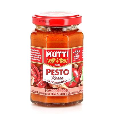 24 x Mutti Pesto Rosso Pomodori Rossi Red Tomato Pesto Pasta Sauce 100% Italian Tomato Glass 180 g Seasoning Sauces with Almonds, Tomatoes, Dried Seeds and Grana Padano