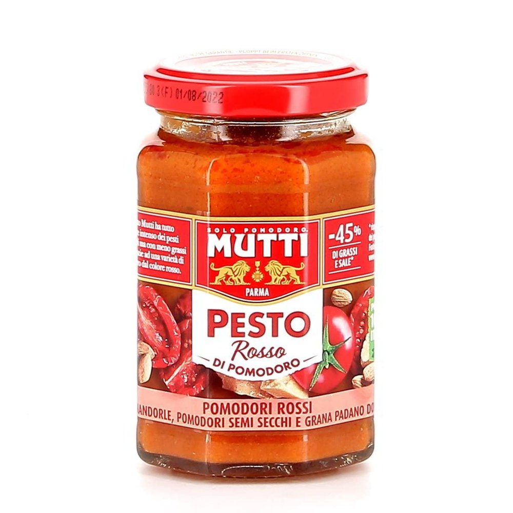 24 x Mutti Pesto Rosso Pomodori Rossi Red Tomato Pesto Pasta Sauce 100% Italian Tomato Glass 180 g Seasoning Sauces with Almonds, Tomatoes, Dried Seeds and Grana Padano
