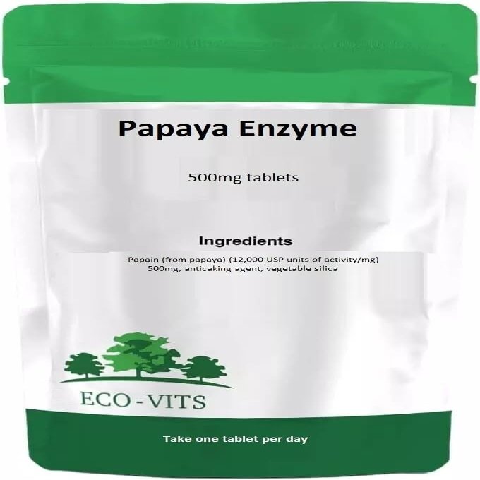 Eco-Vits Papaya Enzyme 500mg (120 Tablets) Protein-digesting Enzyme (ONE A Day)