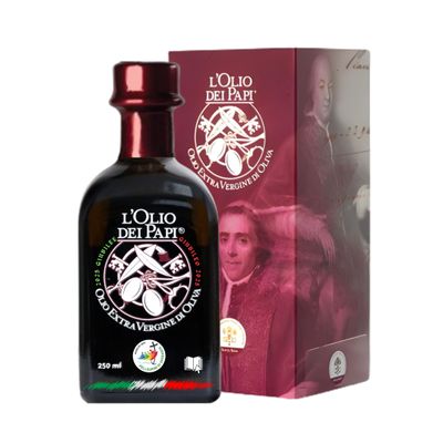 L'Olio dei Papi 100% Italian Extra Virgin Olive Oil cold extracted produced from the centuries-old olive groves of the ancient lands of the Popes 0,25 LT (gift box)