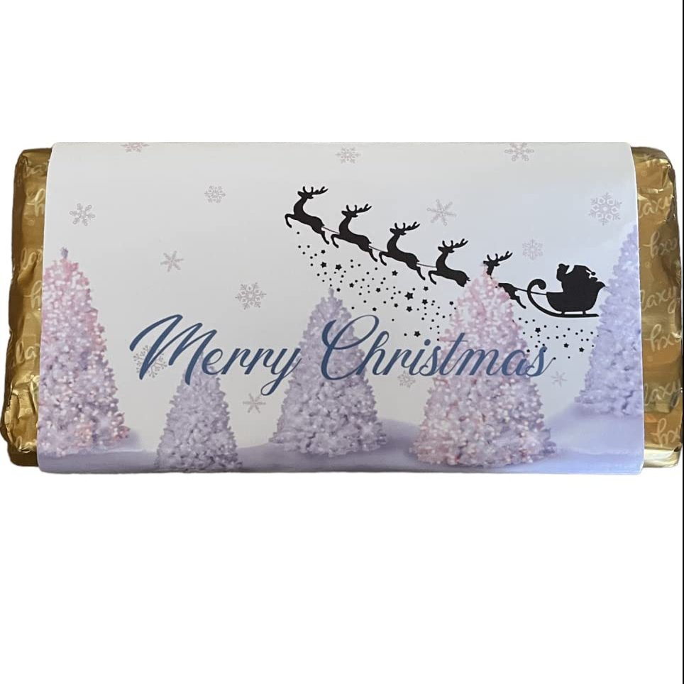 Christmas snowy trees personalised chocolate bar with wrapper