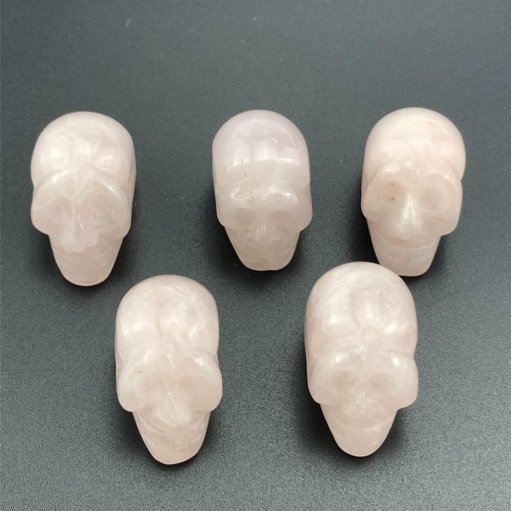 LiLiyagem 5pc Natural Crystal Clear Quartz Small Skull Carved Skull Statue Sculptures Skull Gem Reiki Heal (Mini Rose Quartz Skull 5pc)