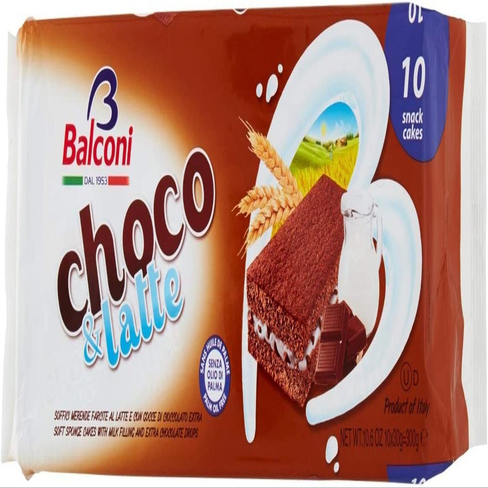 3 x Balconi Choco Latte con Cream Stracciatella Cake Snacks with Stracciatella Cream (10 x 30 g) 300 g