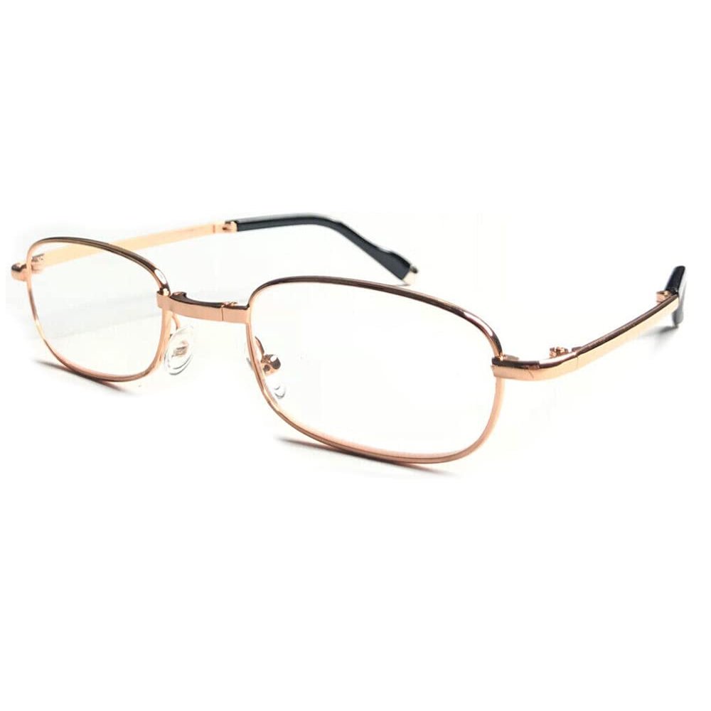 Women's Foldable Metal Reading Glasses/Comfort Arms + Easy-Hold Shell Case R241 (1 pcs Gold, +2.00 Magnification)