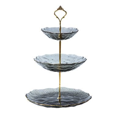 Fruit Bowls 3 Layer Fruit Tray Living Room Household Cake Snack Tray Shelf Glass Double-layer Snack Candy Tray fruit basket (Color : B)