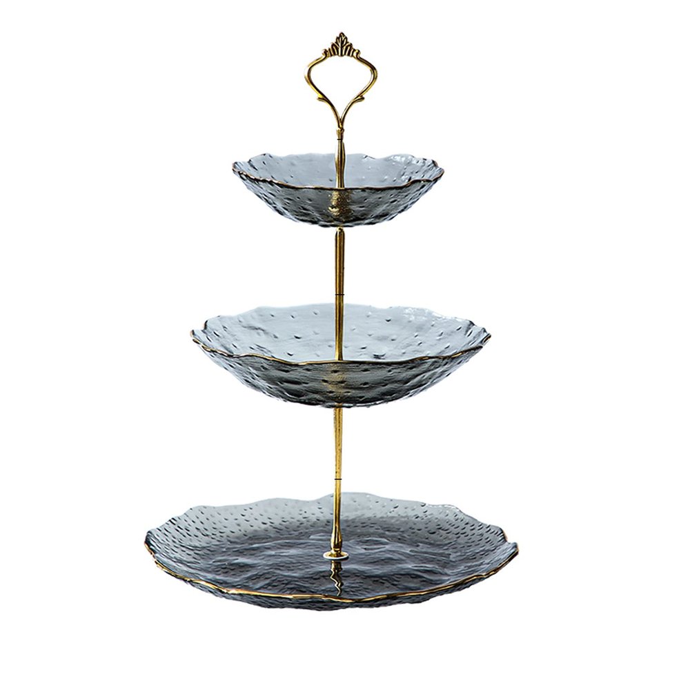 Fruit Bowls 3 Layer Fruit Tray Living Room Household Cake Snack Tray Shelf Glass Double-layer Snack Candy Tray fruit basket (Color : B)
