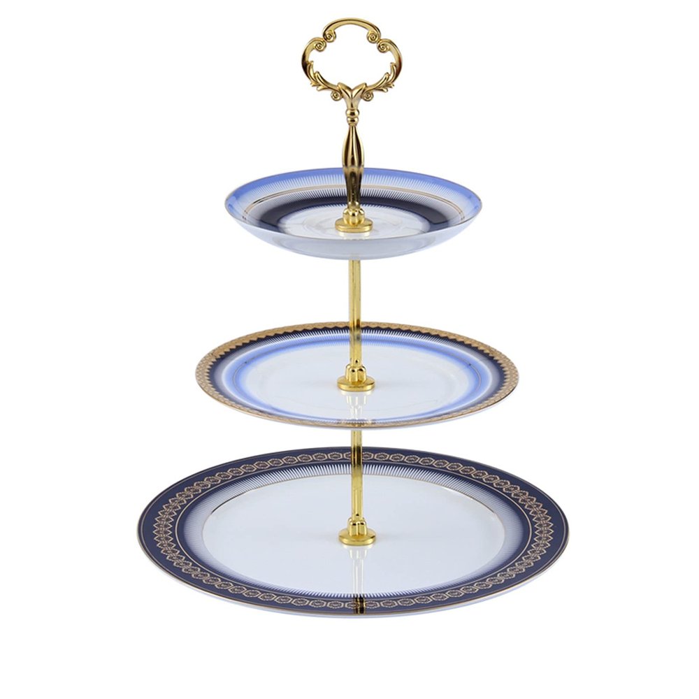Fruit Bowls Ceramic Snack Rack Three-Layer Fruit Plate Hotel Light Luxury Home Living Room Multi-Layer European-Style Fruit Cake Rack Fruit Basket (Color : A)