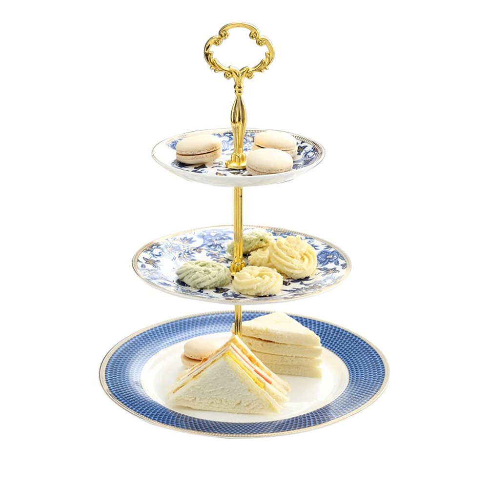 Fruit Bowls Ceramic Snack Rack Three-Layer Fruit Plate Hotel Light Luxury Home Living Room Multi-Layer European-Style Fruit Cake Rack Fruit Basket (Color : B)
