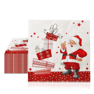 20Pcs Christmas Napkins Paper 33cm Christmas Serviettes - Traditional Santa Claus Red Napkins Christmas Xmas Dinner Napkins