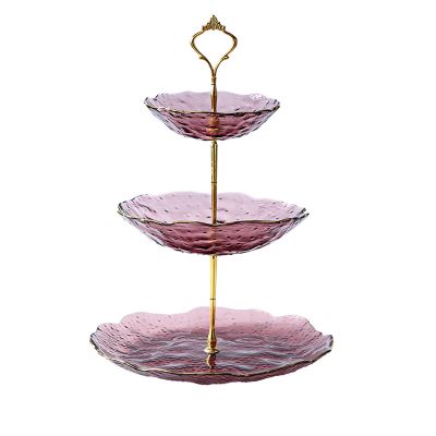 Fruit Bowls 3 Layer Fruit Tray Living Room Household Cake Snack Tray Shelf Glass Double-layer Snack Candy Tray fruit basket (Color : A)