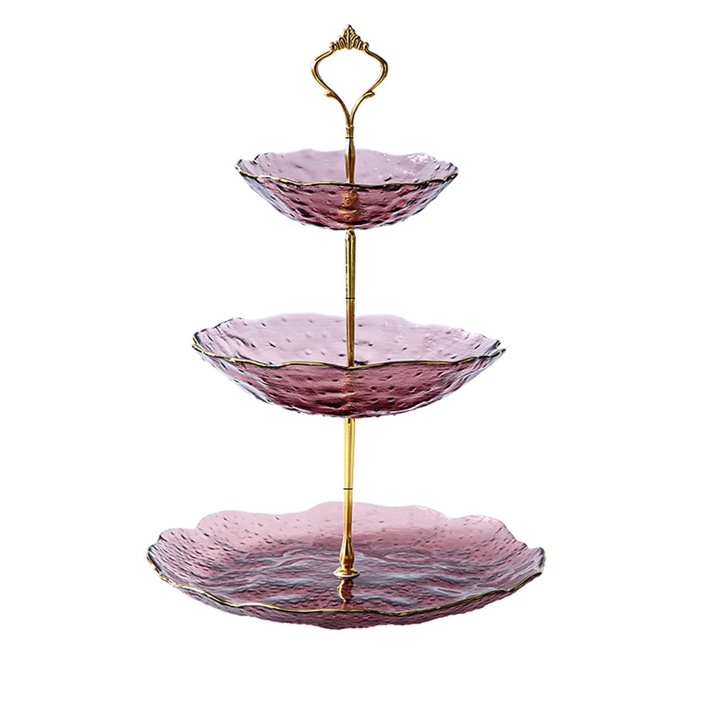 Fruit Bowls 3 Layer Fruit Tray Living Room Household Cake Snack Tray Shelf Glass Double-layer Snack Candy Tray fruit basket (Color : A)