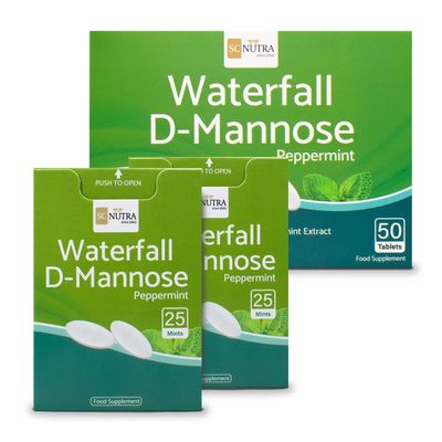 Waterfall D-Mannose Mints | D-Mannose & Peppermint Chewable Tablets | Easy to Suck, Chew or Swallow | Plastic-Free Packaging | 50 x 1000mg Mints / Tablets