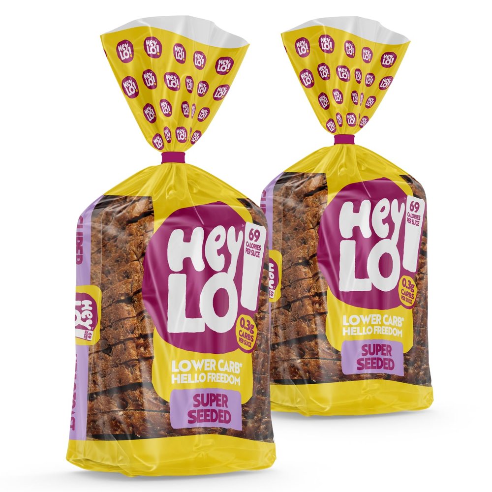 Heylo Seeded Keto Bread - 0.3g Carbs, 7.7g Protein | Low Carb | 16 Slices | Keto Food - Low Calorie Bread - Low Carb Sliced Loaf - 2 x 450g