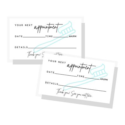 Dental Appointment Reminder Cards | 50 Pack | Teeth Whitening, Dental Office, Client Reminder, Patients, Pediatric Dentist, Orthodontics, Bulk 2x3.5 Minimalist Teal Toothbrush