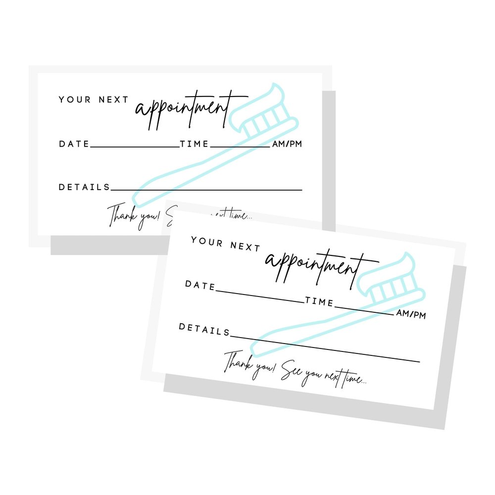Dental Appointment Reminder Cards | 50 Pack | Teeth Whitening, Dental Office, Client Reminder, Patients, Pediatric Dentist, Orthodontics, Bulk 2x3.5 Minimalist Teal Toothbrush