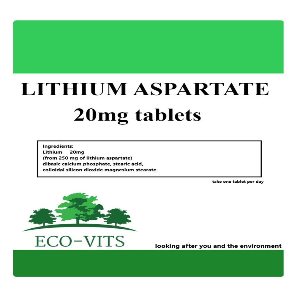 Maximum Strength Lithium Aspartate 20mg (60 tabs) Emotional Wellness, Behaviour, Cognitive Health & Focus, Mental Clarity, Stress Management, Nervous System Support
