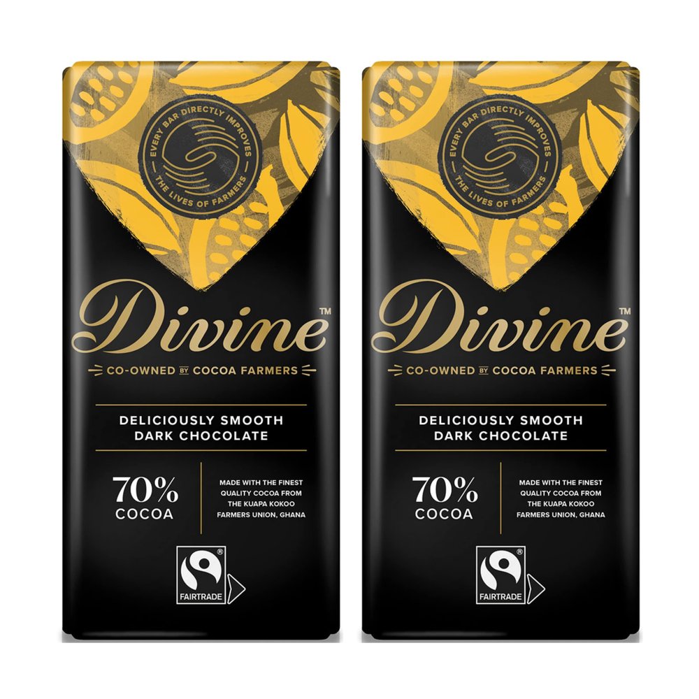 2x Divine 70% Deliciously Smooth Dark Chocolate Bar | Christmas Gifts | Christmas Chocolate | Stocking Fillers | Christmas Gifts For Women | Gifts For Men | Vegetarians | 90g