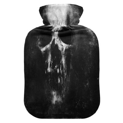 Mnsruu Sugar Skull on Black Grunge Hot Water Bottle with Velvet Cover, 1L Transparent Hot Water Bag for Hand Pain Relief Hot Cold Therapy Cramps