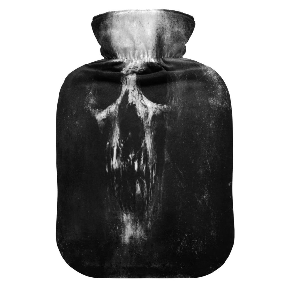 Mnsruu Sugar Skull on Black Grunge Hot Water Bottle with Velvet Cover, 1L Transparent Hot Water Bag for Hand Pain Relief Hot Cold Therapy Cramps