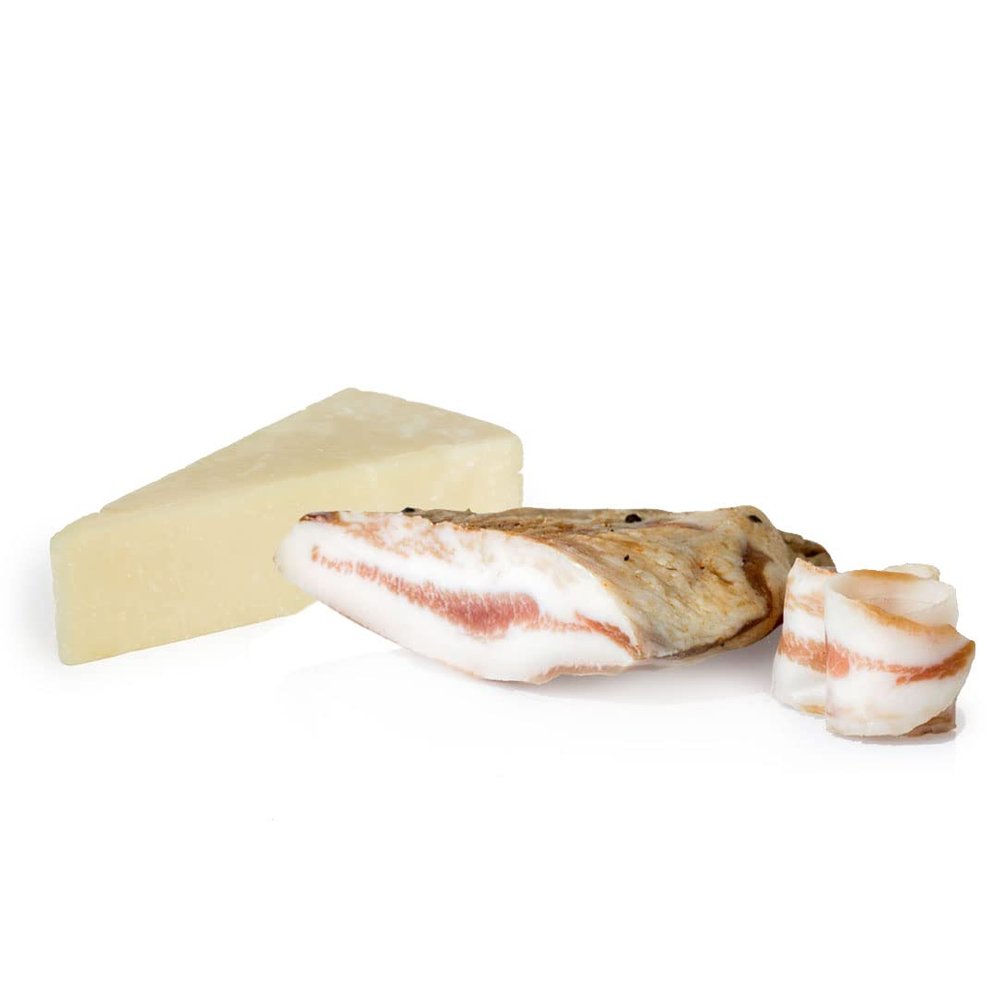 Convenient Mix Roman Tasting Salumi Pasini | Traditional Italian products | Guanciale slice vacuum-packed 250g and Pecorino Romano DOP 300g
