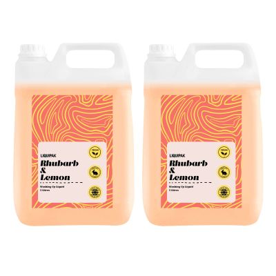 Liquipak Vegan Washing Up Liquid 2x5L Refill - Rhubarb & Lemon | 100% Vegan & Cruelty-Free, Concentrated, Removes Tough Stains, Oil Marks and Baked-On Grease, UK-Made Product