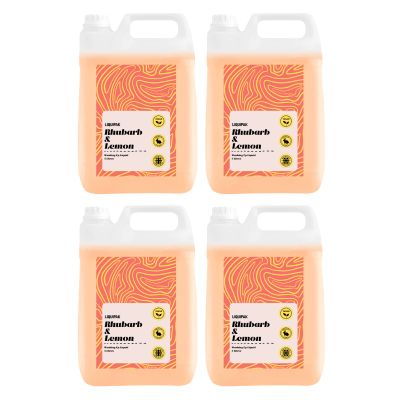 Liquipak Vegan Washing Up Liquid 4x5L Refill - Rhubarb & Lemon | 100% Vegan & Cruelty-Free, Concentrated, Removes Tough Stains, Oil Marks and Baked-On Grease, UK-Made Product 20L
