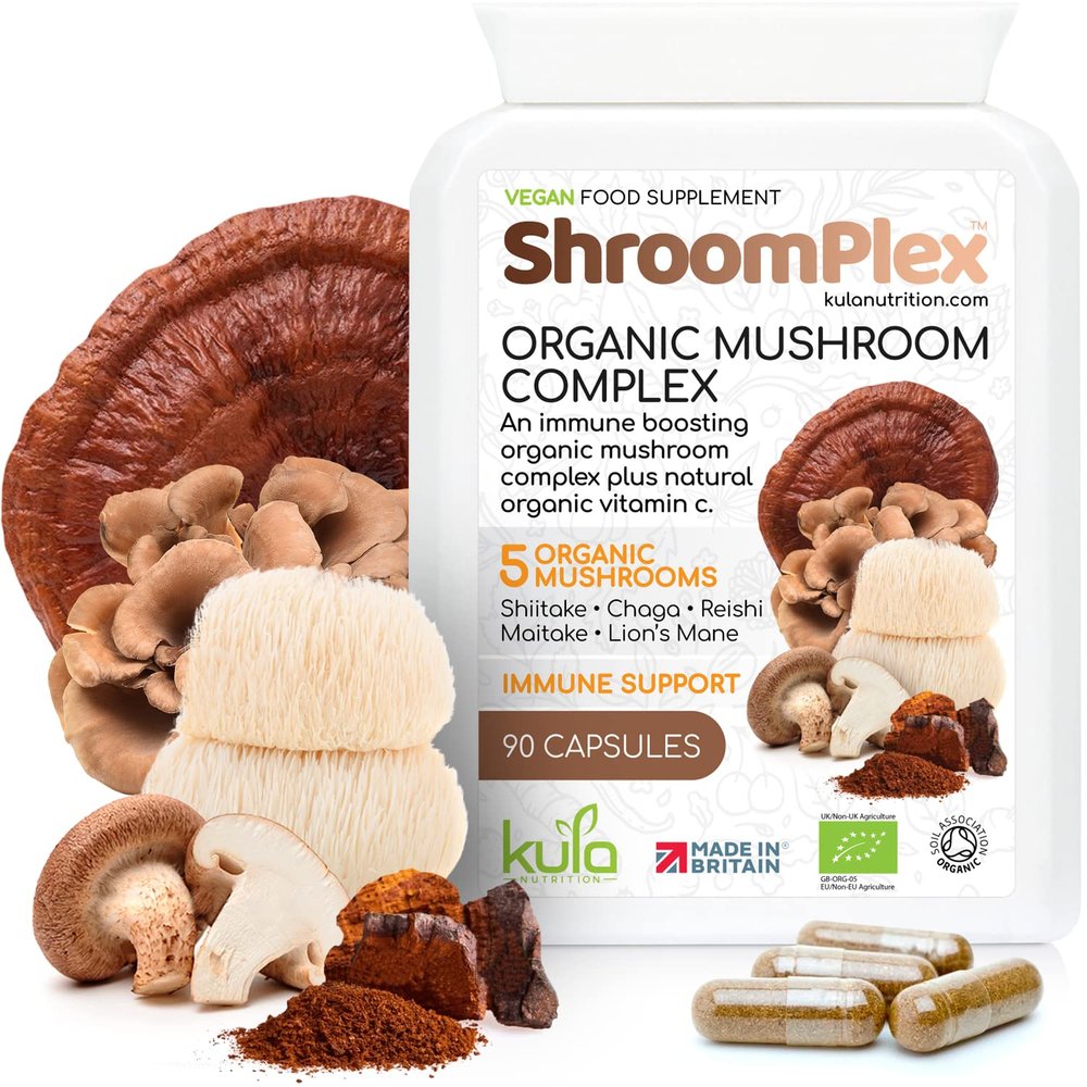 ShroomPlex Organic Mushroom Complex - Immune Boosting Mushroom Blend - 90 High Strength Vegan Capsules with Lions Mane, Shiitake, Chaga, Maitake and Reishi - Plus Organic Black Pepper & Vitamin C