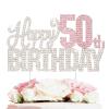 Nelbiirth Happy 50th Birthday Silver & Pink Rhinestone Cake Topper - Cheers to 50 Years Old Fifty Bday Metal Sparkly Cake Centerpieces Topper Decorations Sign. view 1